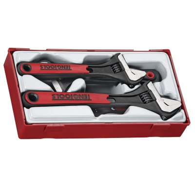 Conjunto de duas chaves ajustáveis TENGTOOLS em caixa vermelha.