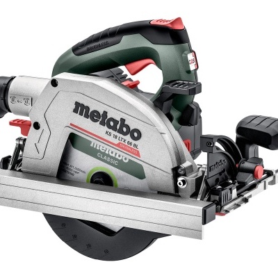 Serra circular elétrica Metabo HPT 18V verde, preta e vermelha com lâmina circular e base metálica