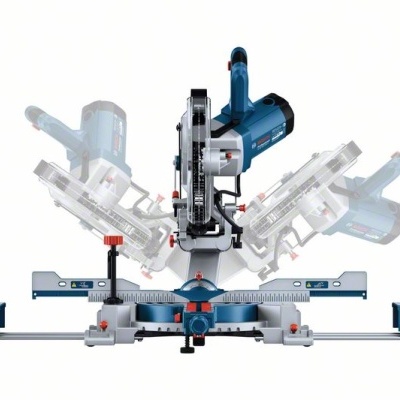 Serra de esquadria azul e preta com base metálica cinzenta isolada em fundo branco