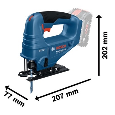 Tico-tico elétrico BOSCH Professional azul e preto com lâmina e medidas