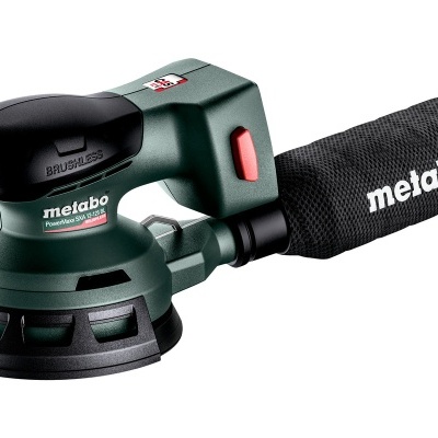 Máquina de lixar Metabo verde e preta com saco coletor negro