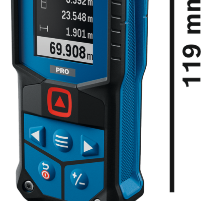 Medidor laser Bosch PRO azul e preto com ecrã digital e botões
