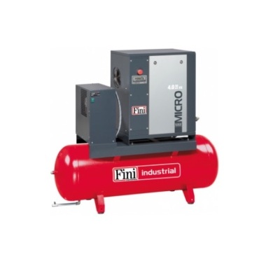 compressor de ar industrial Fini com tanque vermelho e unidade cinza