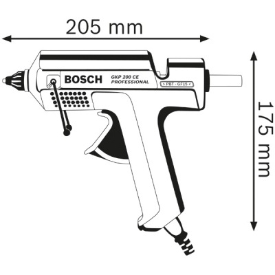 Pistola de cola quente Bosch GKP 200 CE Professional com medidas