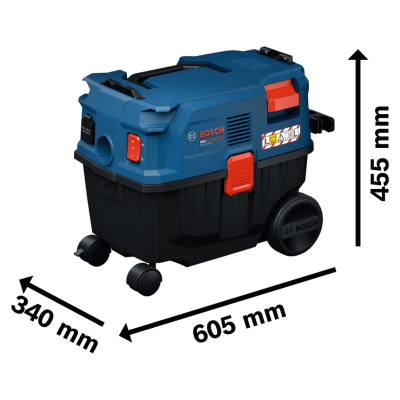 aspirador portátil Bosch azul e preto com rodas e texto BOSCH