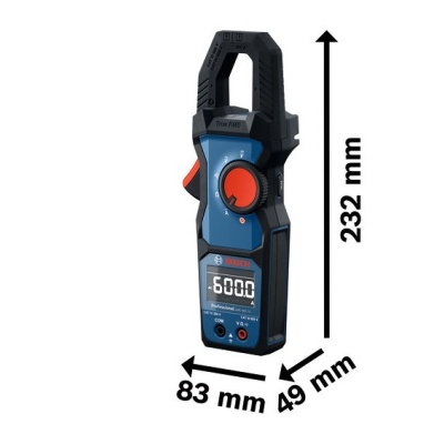 Aparelho de medição digital com abertura tipo pinça e display digital.
