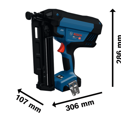 Máquina pneumática azul e preta Bosch com medidas