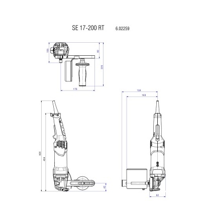 Desenho técnico de ferramenta elétrica SE 17-200 RT com medições