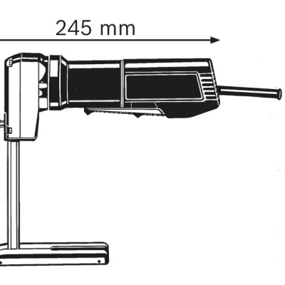 Aparelho elétrico preto com base metálica e medidas mostradas