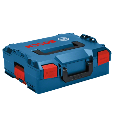 Caixa de ferramentas BOSCH azul e preta com detalhes vermelhos