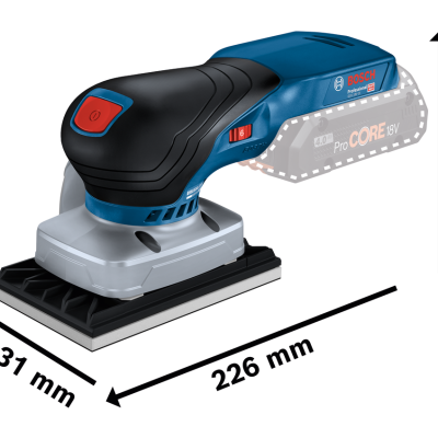Lixadora elétrica Bosch azul e preta com base preta e bateria destacada