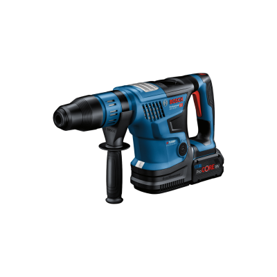 Martelo perfurador a bateria Bosch GBH 18V-26 F azul e preto com empunhadura adicional