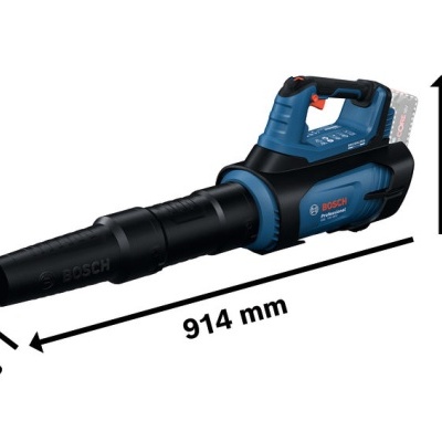 Soprador de folhas Bosch azul e preto com medidas indicadas