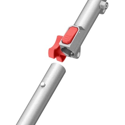 Duas partes de tubo metálico com fixação vermelha