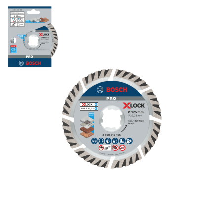 Disco de corte Bosch PRO X LOCK 125 mm com embalagem azul e cinza