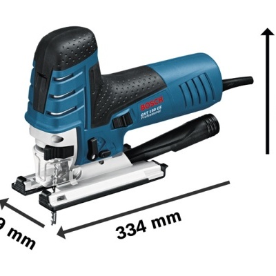 Serra de recortes Bosch Professional GST 140 CE azul e preta com base metálica.