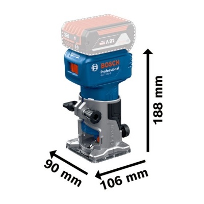Mini tupia BOSCH Professional GKF 12V-8 azul e cinzenta com dimensões