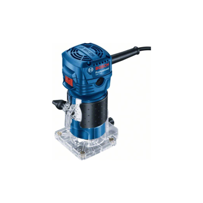 Roteador elétrico portátil BOSCH Professional azul com base transparente e cabo preto