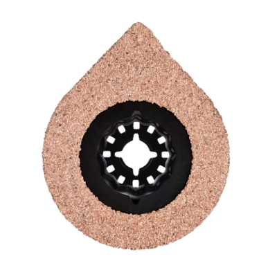 Lâmina de serra de superfície abrasiva cor de cobre com centro preto encaixe circular.