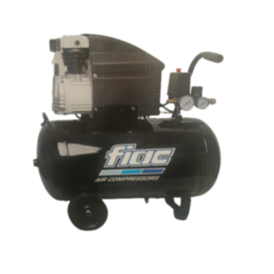 Compressor de ar preto e cinzento com controlos e manómetro