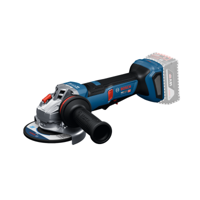 Esmerilhadora angular sem fio BOSCH azul e preto com disco de esmeril e pega lateral