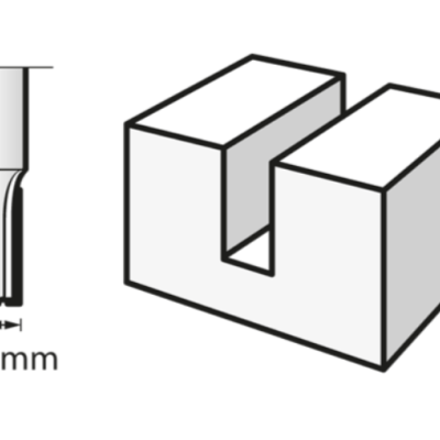 Desenho técnico de fresa com largura 3,2 mm e bloco com corte retangular