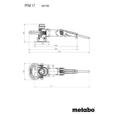 Desenho técnico ferramenta elétrica Metabo PFM 17 com medidas