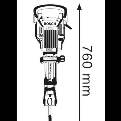 martelo demolidor Bosch preto e branco com dimensões 255x760 mm