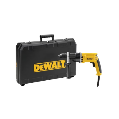 Furadeira elétrica amarela e preta com estojo rígido preto da marca DEWALT