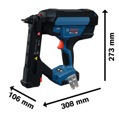 Máquina ferramenta Bosch Pro azul e preta com texto e dimensões