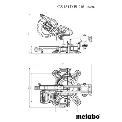 desenho técnico de ferramenta de corte Metabo KGS 18 LTX BL 216