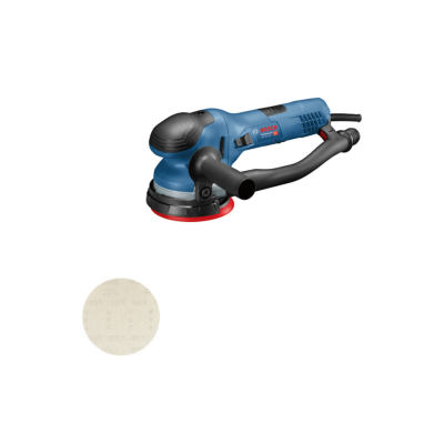 Esmerilhadora azul e preta Bosch com disco abrasivo creme