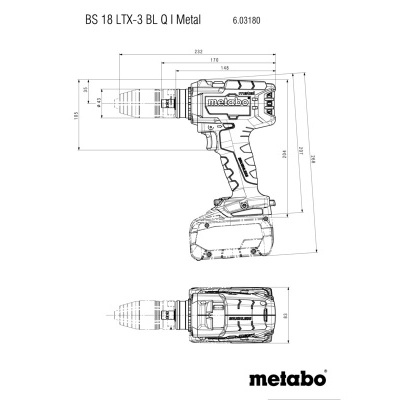 Desenho técnico de parafusadeira com dimensões e texto técnico