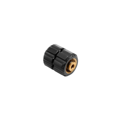 Conector preto cilíndrico com detalhe dourado de metal
