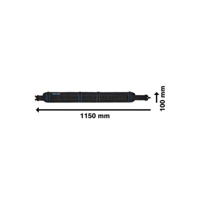Cinta preta com detalhes azuis e medidas indicadas