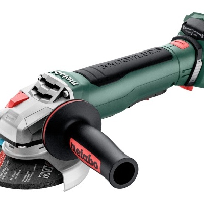 Esmerilhadora elétrica sem fio Metabo com empunhadura preta e vermelha