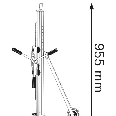 Desenho técnico de equipamento industrial com alças e rodas