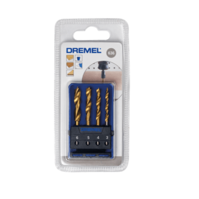 Conjunto de brocas Dremel 636 em embalagem transparente e suporte azul