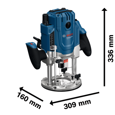 Tupia elétrica Bosch Professional GOF 20-12 azul e preta com base metálica e ajustes visíveis