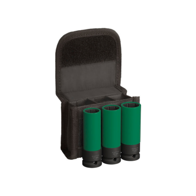 Conjunto de três soquetes de impacto verde e preto com bolsa preta em velcro