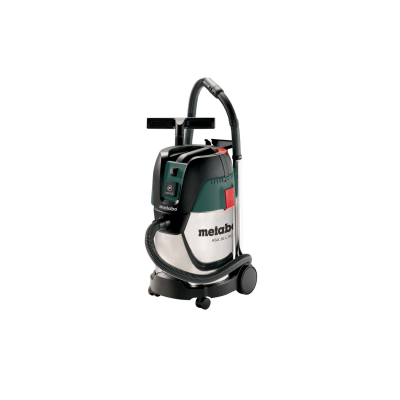 Aspirador industrial Metabo ASA 143 L PC com corpo metálico prateado e detalhes pretos e verdes