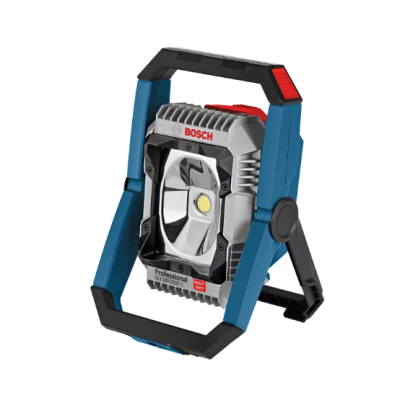 Refletor de trabalho Bosch Professional azul e cinza com lente refletora e botão vermelho