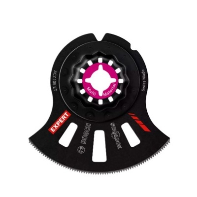 Lâmina semicircular preta para ferramenta multifunções com texto e dentes serrilhados