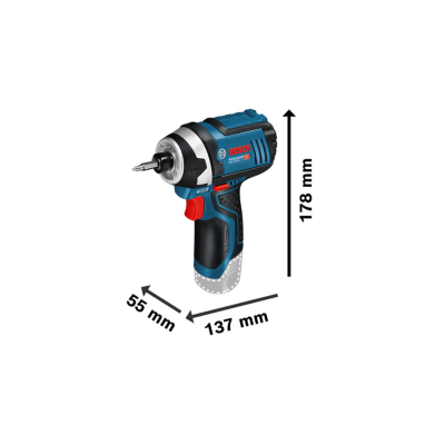 Chave de impacto Bosch azul e preta com medidas indicadas