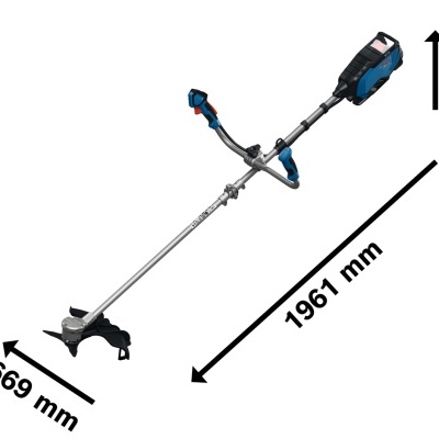 Aniquilador de ervas Bosch azul e preto com cabo metálico e lâmina tripla