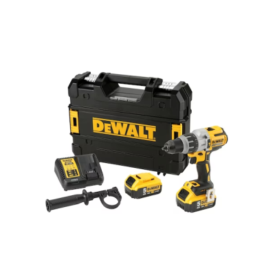 Conjunto de furadeira/parafusadora DEWALT com acessórios e mala de transporte preta e amarela