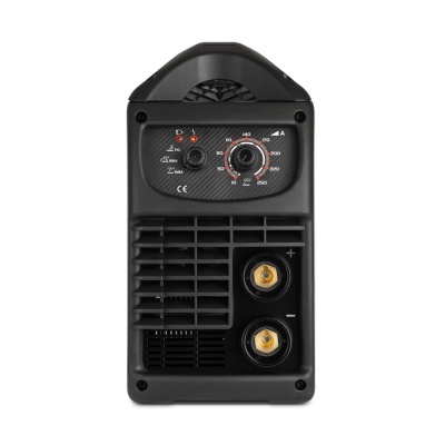 Equipamento de soldadura portátil preto com conectores dourados e seletor circular