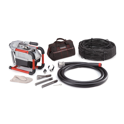 Equipamento para limpeza de tubos RIDGID com máquina, molas, mangueira e bolsa