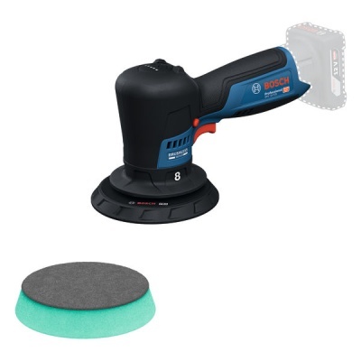 Polidora elétrica BOSCH Professional azul e preta com disco de polir verde e cinzento