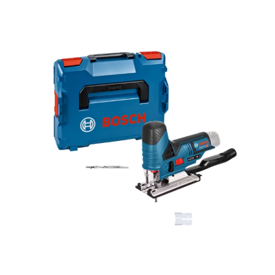 Máquina de cortar Bosch azul e preto com estojo azul ao fundo